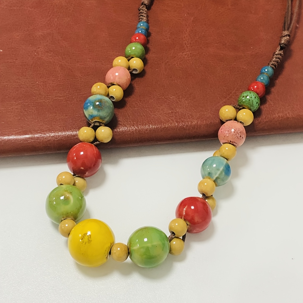 Bohemian Ceramic Beads Necklace Adjustable Collarbone Chain